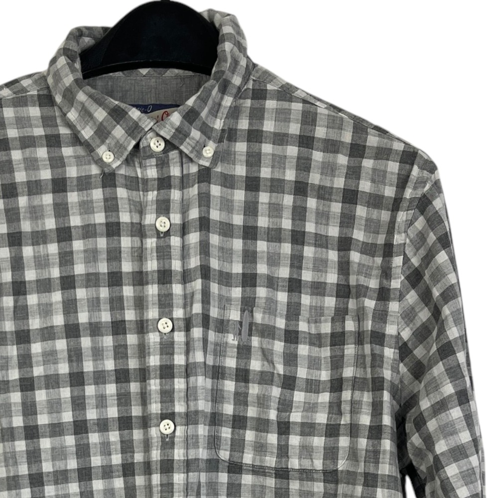 Johnnie-O Hangin Out Mens Large Grey Gingham Check Cotton Button Down Shirt L